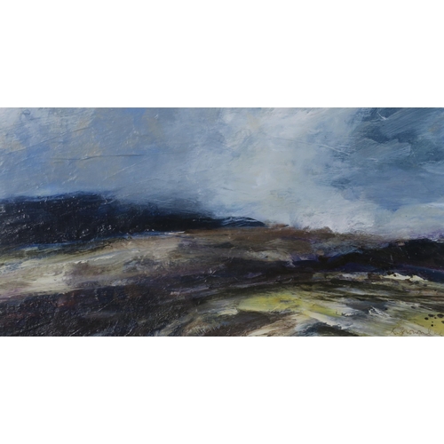 820 - RUTH BROWNLEE (SCOTTISH b.1972)ON THE MOORS, YELL (SHETLAND) Mixed media on board, signed lower... 