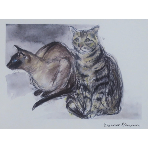 827 - ELIZABETH VIOLET BLACKADDER RA RSA RSW RGI DLitt (SCOTTISH 1931-2021)SIAMESE AND TABBY CATPrint... 