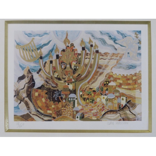 832 - FOUR CONTEMPORARY WORKS TO INCLUDEILAN HASSON, SHABBAT CANDLES print multiple, signed and numbered, ... 