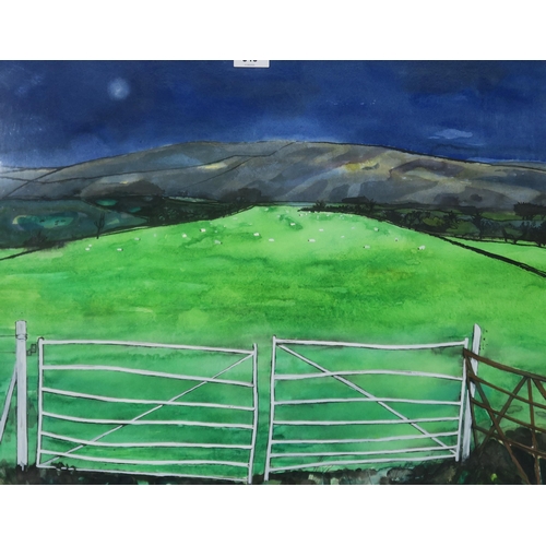 846 - DONALD MORISON BUYERS (SCOTTISH 1930-2003)GATED FIELD OF SHEEP Gouache and ink, 47 x 61cm ... 