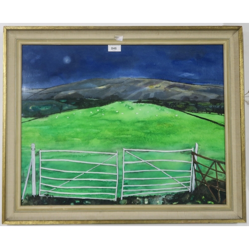 846 - DONALD MORISON BUYERS (SCOTTISH 1930-2003)GATED FIELD OF SHEEP Gouache and ink, 47 x 61cm ... 