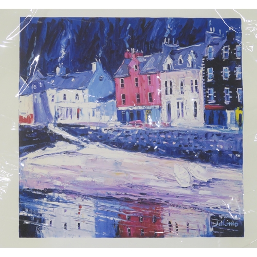 853 - JOHN LOWRIE MORRISON (SCOTTISH b.1948) WINTER MORNING LIGHT, TOBERMORY, MULL Print multipl... 