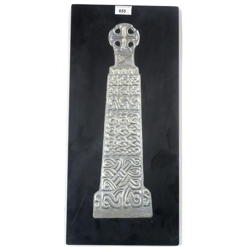 855 - PAUL MORAFON (WELSH) CELTIC DESIGN IN PEWTER PEWTER, signed lower right, 56 x 26cm, togeth... 