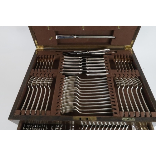 412 - A cased mahogany canteen of EPNS cutlery, by Mappin & Webb, comprising a full suite including tw... 