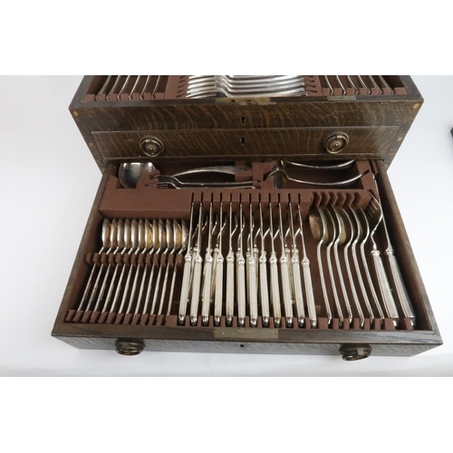 412 - A cased mahogany canteen of EPNS cutlery, by Mappin & Webb, comprising a full suite including tw... 