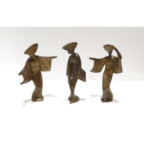 267 - Three bronze sculptures of Geishas, 18cm high