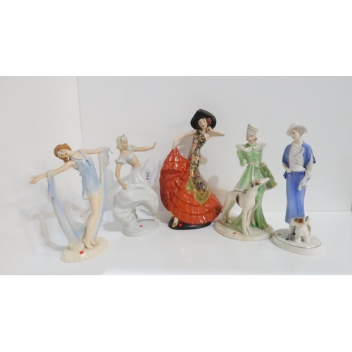 268 - Two Crown Devon figures including a dancing woman, Rio Rita by Kathleen Parsons, a woman and Borsoi ... 