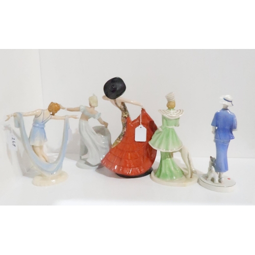 268 - Two Crown Devon figures including a dancing woman, Rio Rita by Kathleen Parsons, a woman and Borsoi ... 