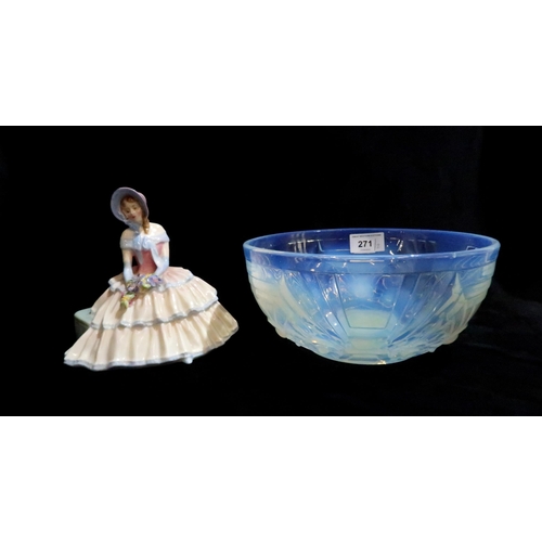 271 - An Art Deco opalescent glass bowl with floral design and a Royal Doulton figure Daydreams