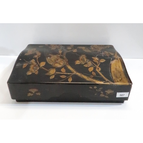 307 - A Japanese lacquer box, decorated with birds, a box of Spellican and trinket boxes