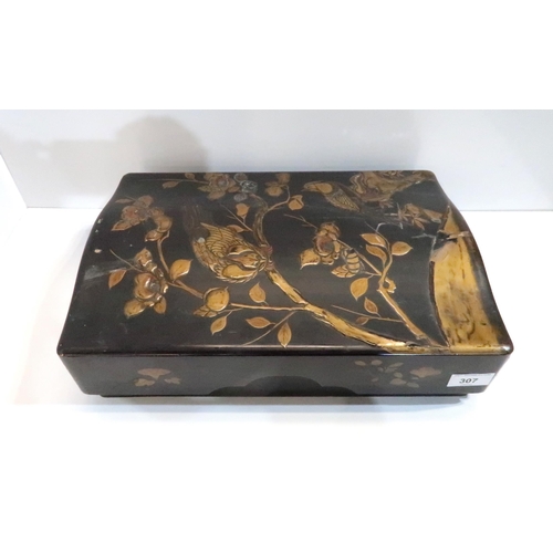 307 - A Japanese lacquer box, decorated with birds, a box of Spellican and trinket boxes