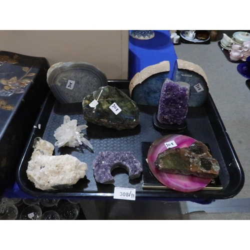 308 - A collection of geodes and rock samples including amethyst, Labradorite etc