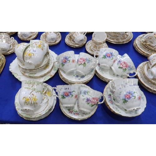 311 - A Crown Staffordshire England's Glory teaset, together with a Roslyn China Springtime part set