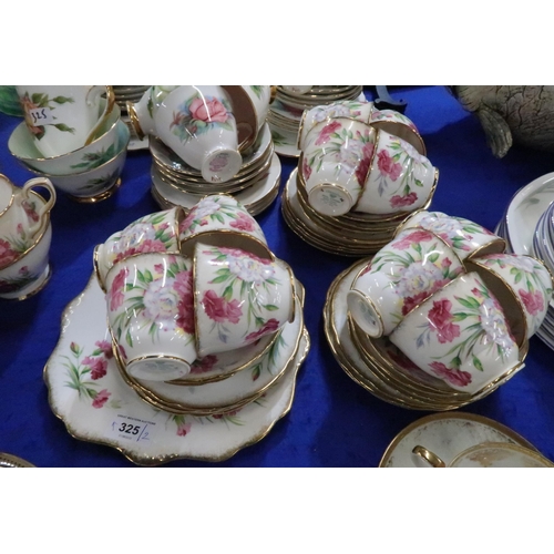 325 - A Royal Stafford Carnation pattern teaset and a Roslyn China Wheatcroft Roses teaset