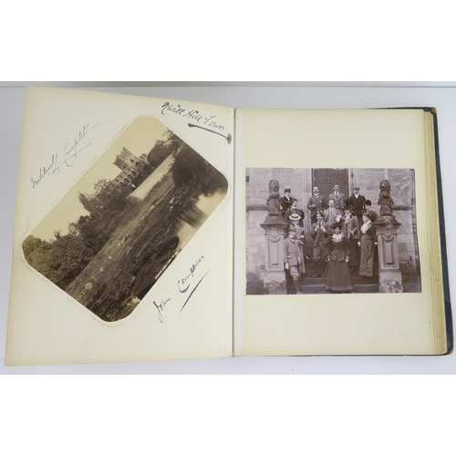 435 - a photographic and country house scrap album comprising; 1890s photographs of Sark, Skye, Aviemore, ... 