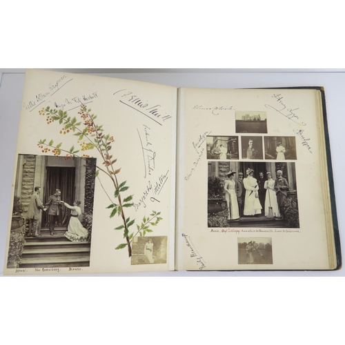 435 - a photographic and country house scrap album comprising; 1890s photographs of Sark, Skye, Aviemore, ... 