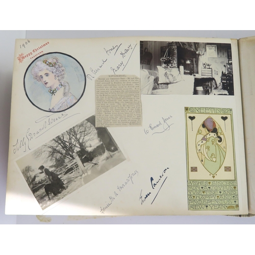 436 - A Victorian country house photograph and scrap album to Eva Comprising; photographs and autographs o... 