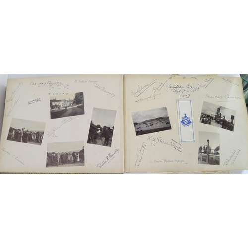 436 - A Victorian country house photograph and scrap album to Eva Comprising; photographs and autographs o... 