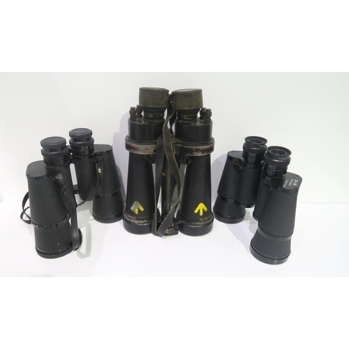 444 - A pair of Bar & Stroud WW2 binoculars together with a pair of Prinz 10 x 50 and a pair of Royale... 