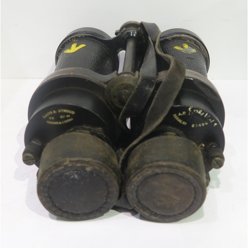 444 - A pair of Bar & Stroud WW2 binoculars together with a pair of Prinz 10 x 50 and a pair of Royale... 