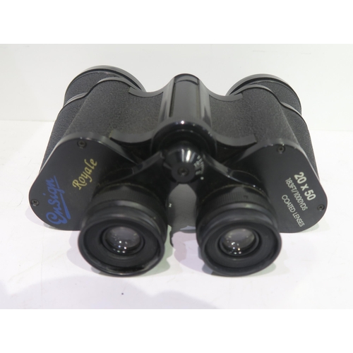 444 - A pair of Bar & Stroud WW2 binoculars together with a pair of Prinz 10 x 50 and a pair of Royale... 