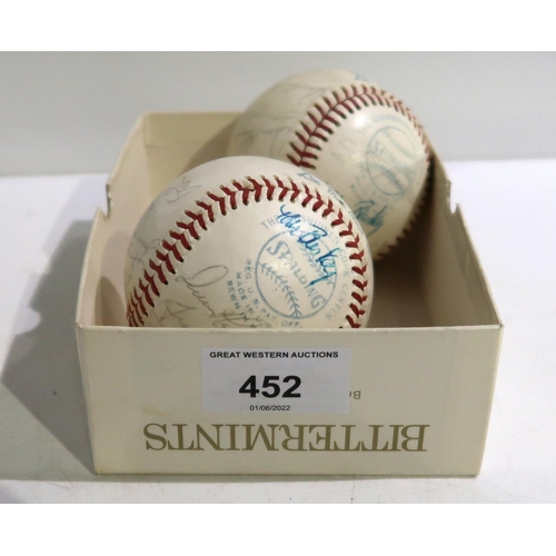 452 - A 1970's Spalding baseball, The Cushioned Cork Center, baseball bearing signatures and another simil... 