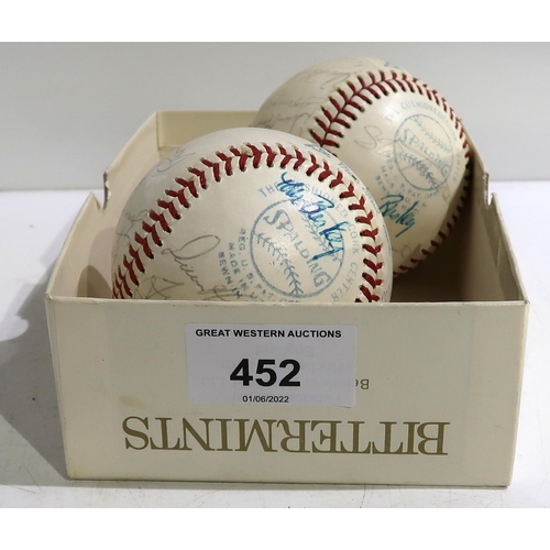 452 - A 1970's Spalding baseball, The Cushioned Cork Center, baseball bearing signatures and another simil... 