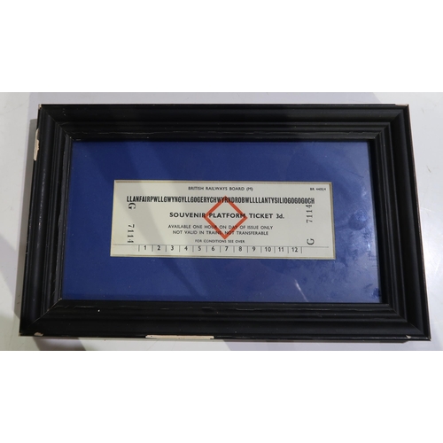 457 - A framed souvenir railway ticket to Llanfair­pwllgwyngyll­gogery­chwyrn­drobwll­llan­tysilio­gogo­go... 