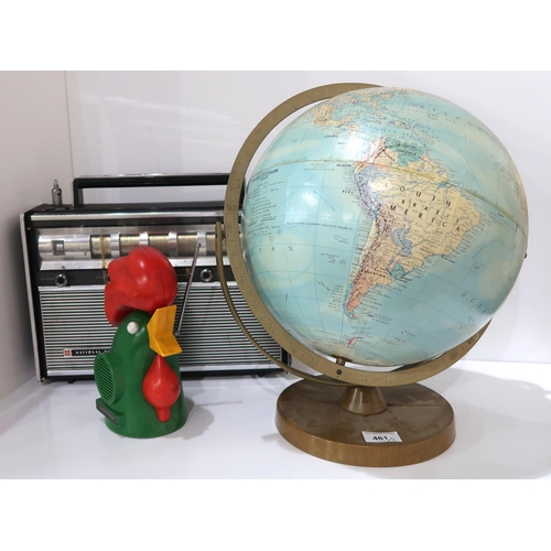 461 - A table globe, Copyright by Replogle Globes INC, Gustav Bruckmann, 39cm high, and two radios (3)