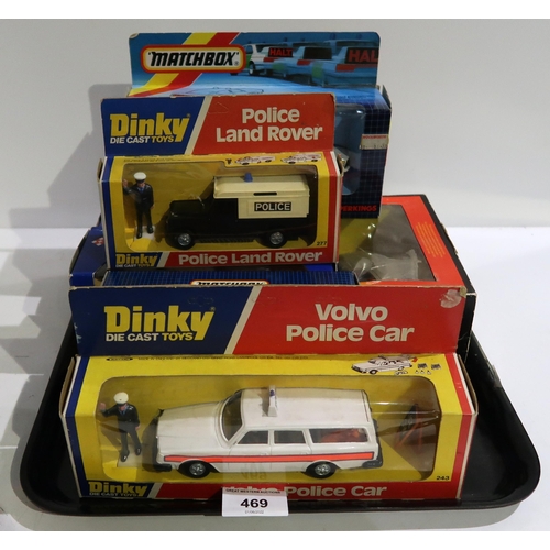 469 - A Dinky Volvo Police Car 243, Corgi James Bond Aston Martin C271/1, Dinky Police Land Rover 277, Cor... 