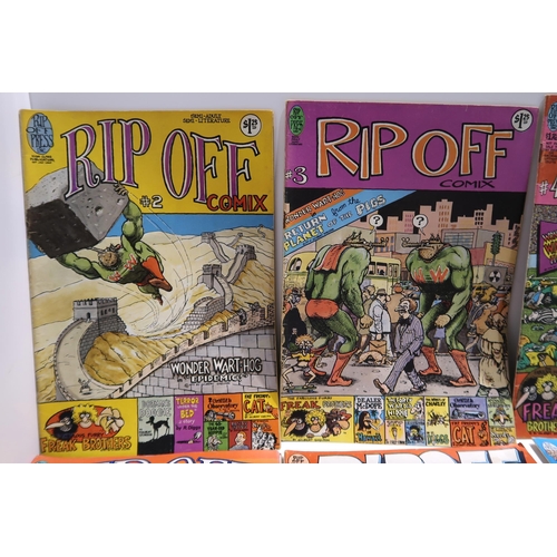 477 - A lot of Rip Off comics featuring underground comic favourites Fat Freddy's Cat, Dealer McDope, Mom ... 