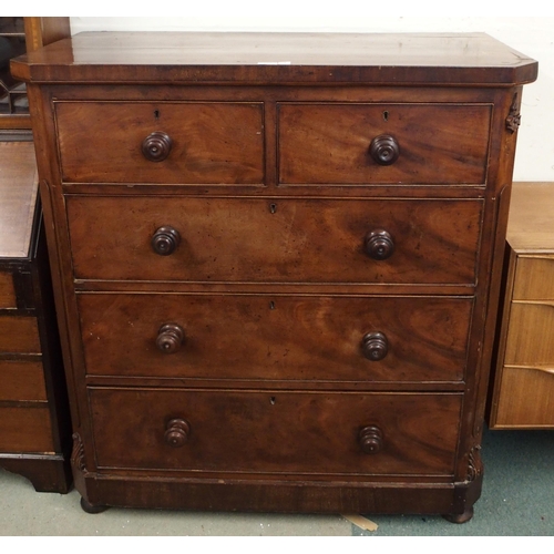 100 - A Victorian mahogany two over three chest of drawers, 118cm high x 110cm wide x 54cm deep