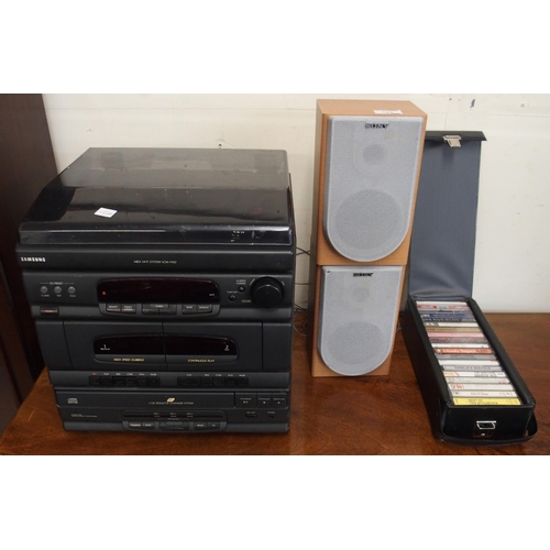 103 - A Samsung midi hifi system, a pair of Sony speakers and a collection of tape cassettes to include Pi... 