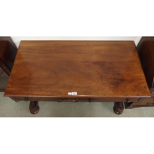 104 - A Victorian mahogany two drawer console table on stretchered base, 76cm high x 114cm wide x 56cm dee... 