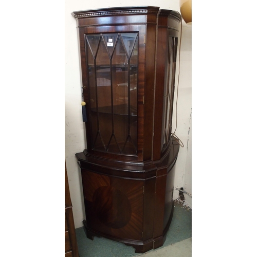 106 - A pair of 20th century mahogany glazed corner cabinets, 182cm high x 59cm wide (2)