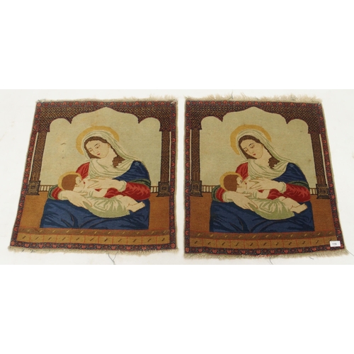 116 - A pair of 20th century wall hangings depicting Mary nursing the infant Jesus (2)