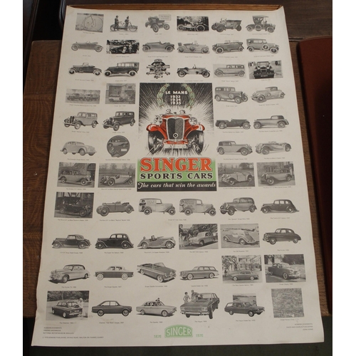 120 - A Singer radiator grill and two Singer automotive advertising posters one framed (3)