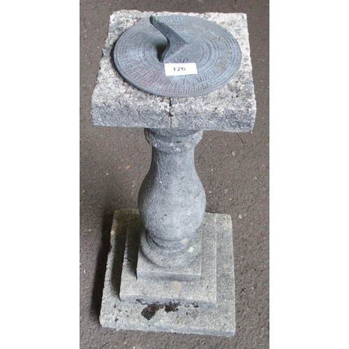 126 - A 20th century reconstituted stone garden pedestal sundial