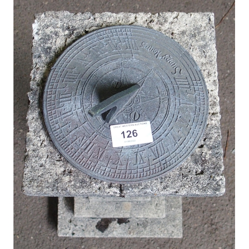 126 - A 20th century reconstituted stone garden pedestal sundial