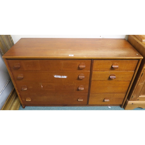 132 - A mid 20th century teak Stag bank of eight drawers, 69cm high x 118cm wide x 46cm deep, modern wicke... 