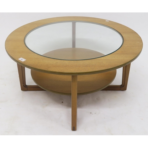 143 - A mid 20th century teak and glass circular two tier coffee table and two other teak occasional table... 