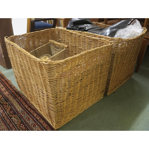 144 - A lot of two large wicker baskets, curtains etc