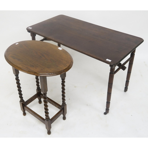 147 - A Victorian stained beech folding trestle table and an oak barley twist occasional table (2)