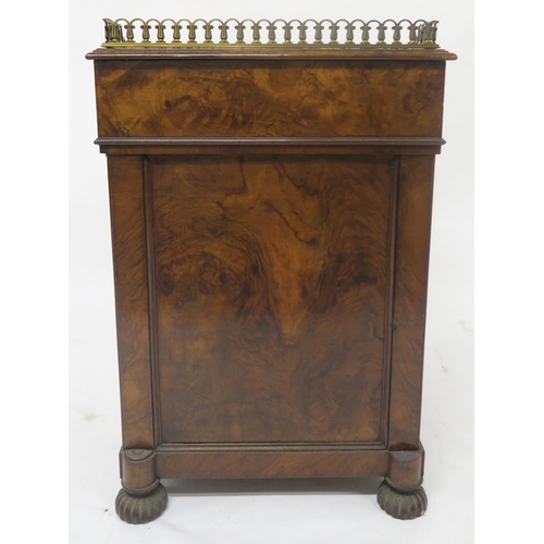 30 - A Victorian walnut Davenport with black leather skiver, barley twist uprights and single cabinet doo... 