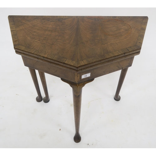 72 - An Edwardian walnut fold over table and a brass umbrella stand (2)