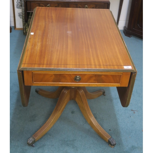 74 - A 20th century mahogany single drawer Pembroke table, mahogany plant stand on tripod base, mahogany ... 