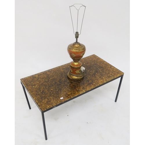 93 - A pair of 20th century stag bedside cabinets, resin top coffee table and a table lamp (4)