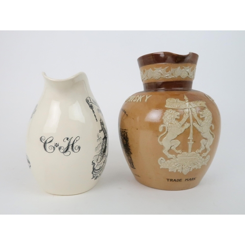 153 - A ROYAL DOULTON STONEWARE COL. BOGEY WHISKY WATER JUGwith applied thistle decoration to neck and Rog... 