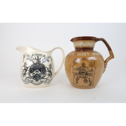 153 - A ROYAL DOULTON STONEWARE COL. BOGEY WHISKY WATER JUGwith applied thistle decoration to neck and Rog... 