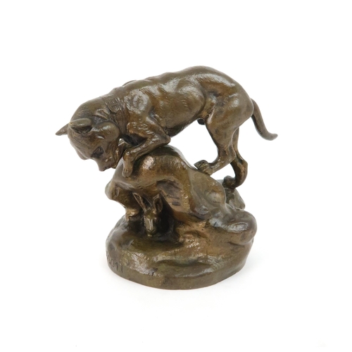 154 - AFTER CLOVIS-EDMOND MASSON (1838-1913)a bronze of a dog hunting a rabbit, 10.2cm high... 